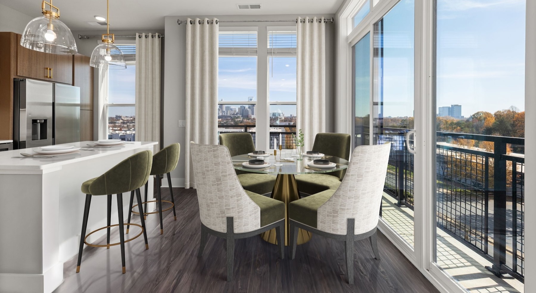 a dining room with a table and chairs