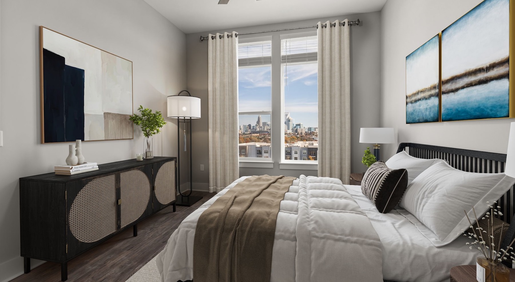 a bedroom with a bed and a dresser