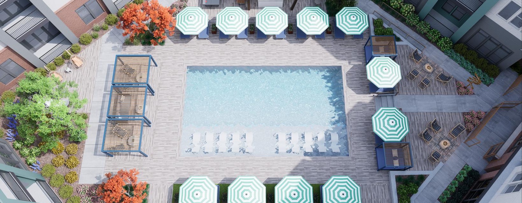 aerial of the pool with nearness to property