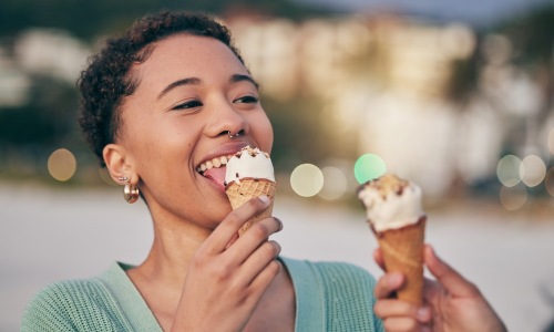 woman eating an ice cream cone